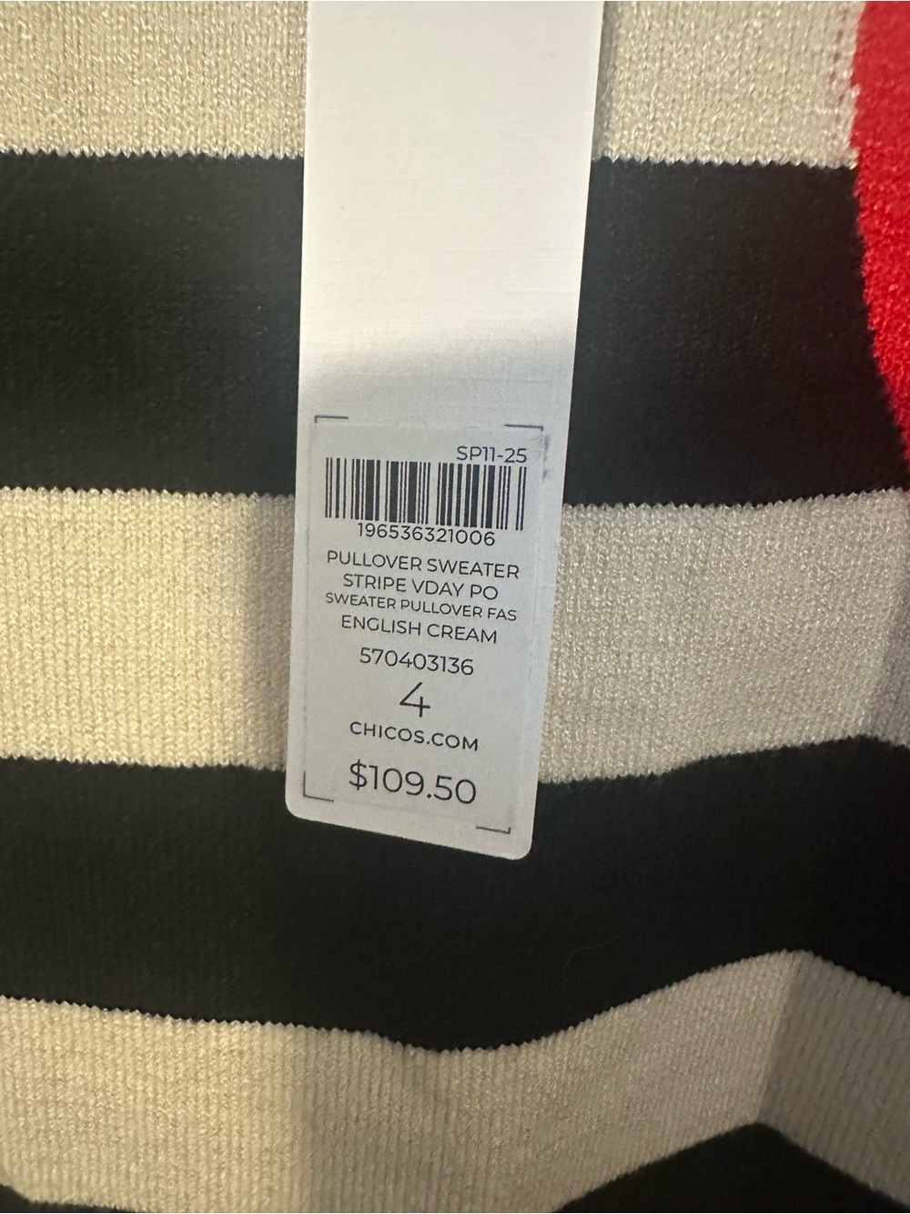 Chico's Black & Cream Striped Long-Sleeve Top with Red Heart - Picture 6 of 7